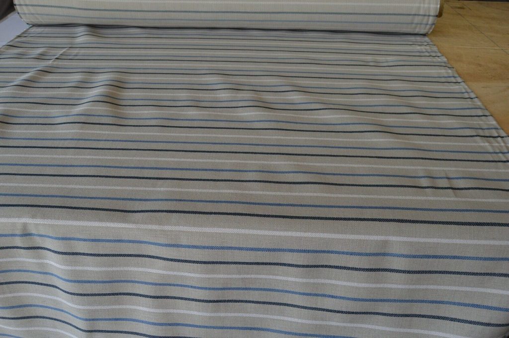 blue cream natural upholstery fabric linen look style stripe robust