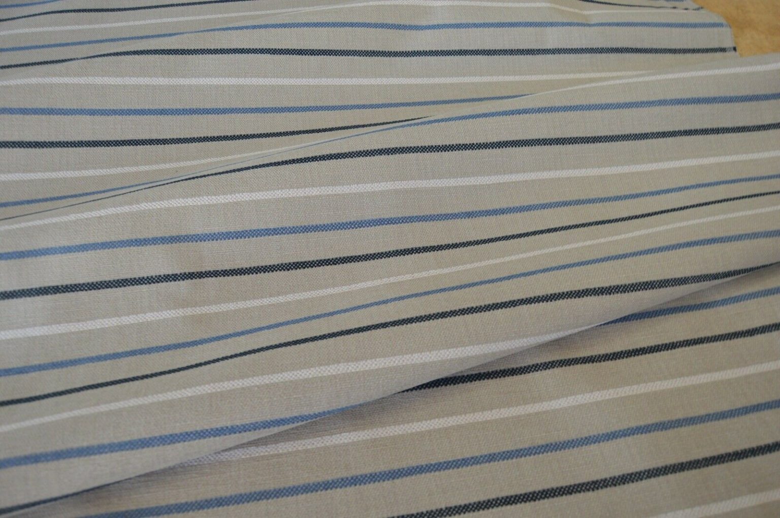 blue cream natural upholstery fabric linen look style stripe robust