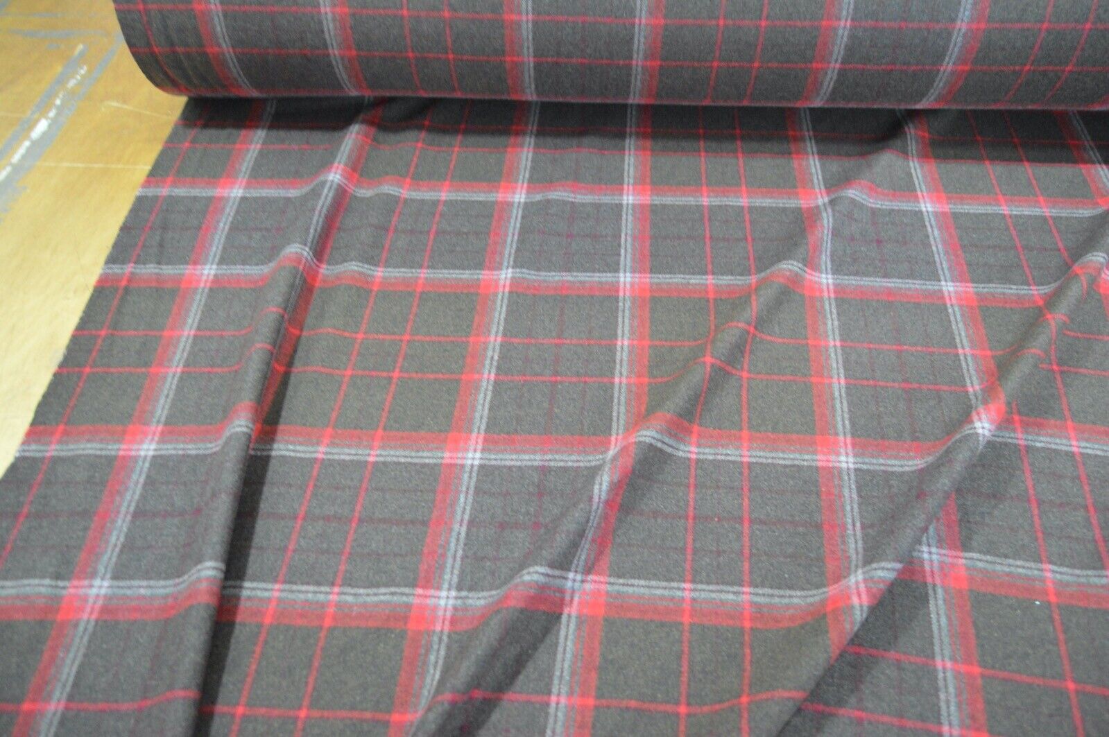 fabric wool upholstery Warwick madder range brown red check - Image 3