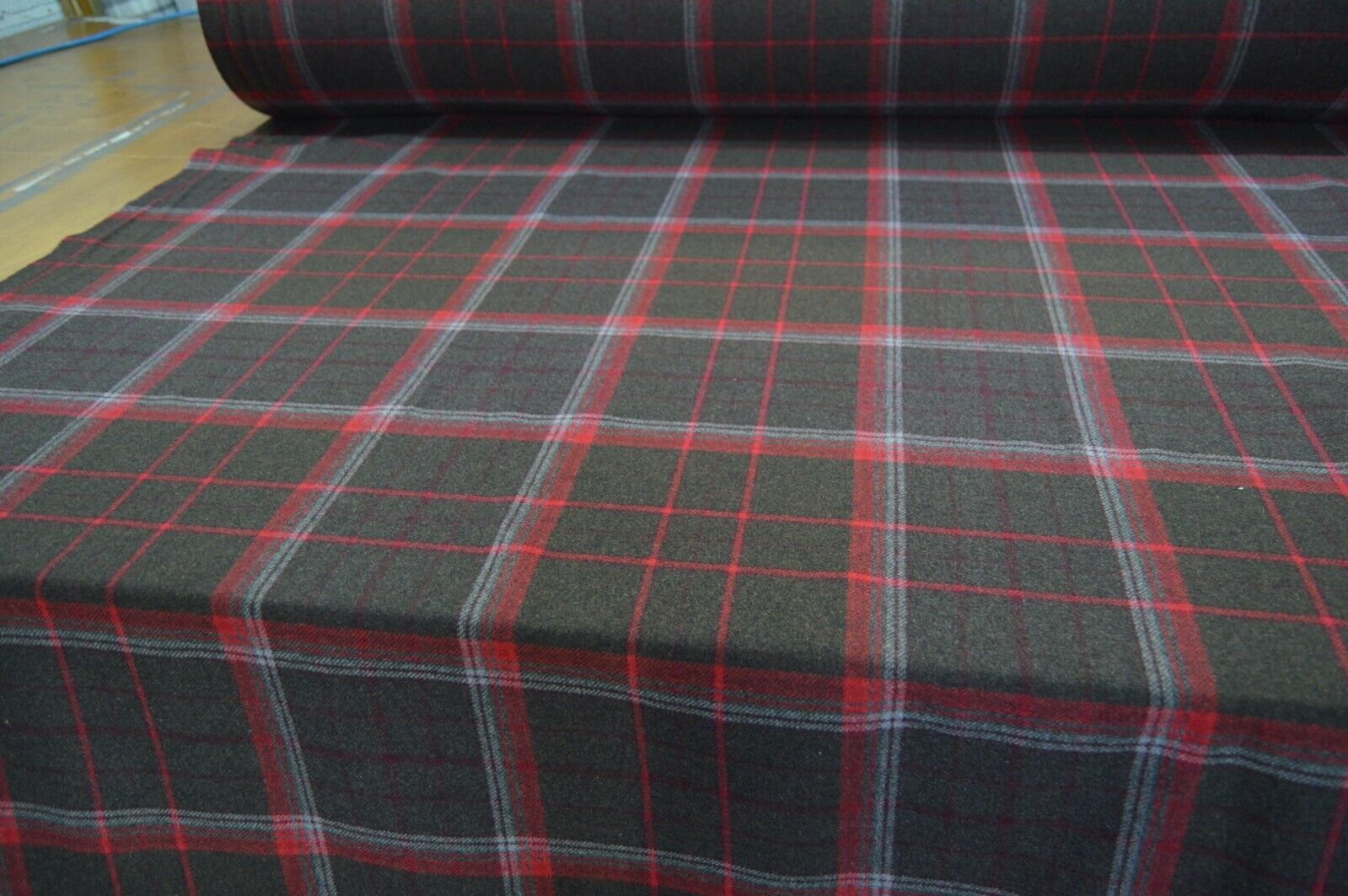 fabric wool upholstery Warwick madder range brown red check
