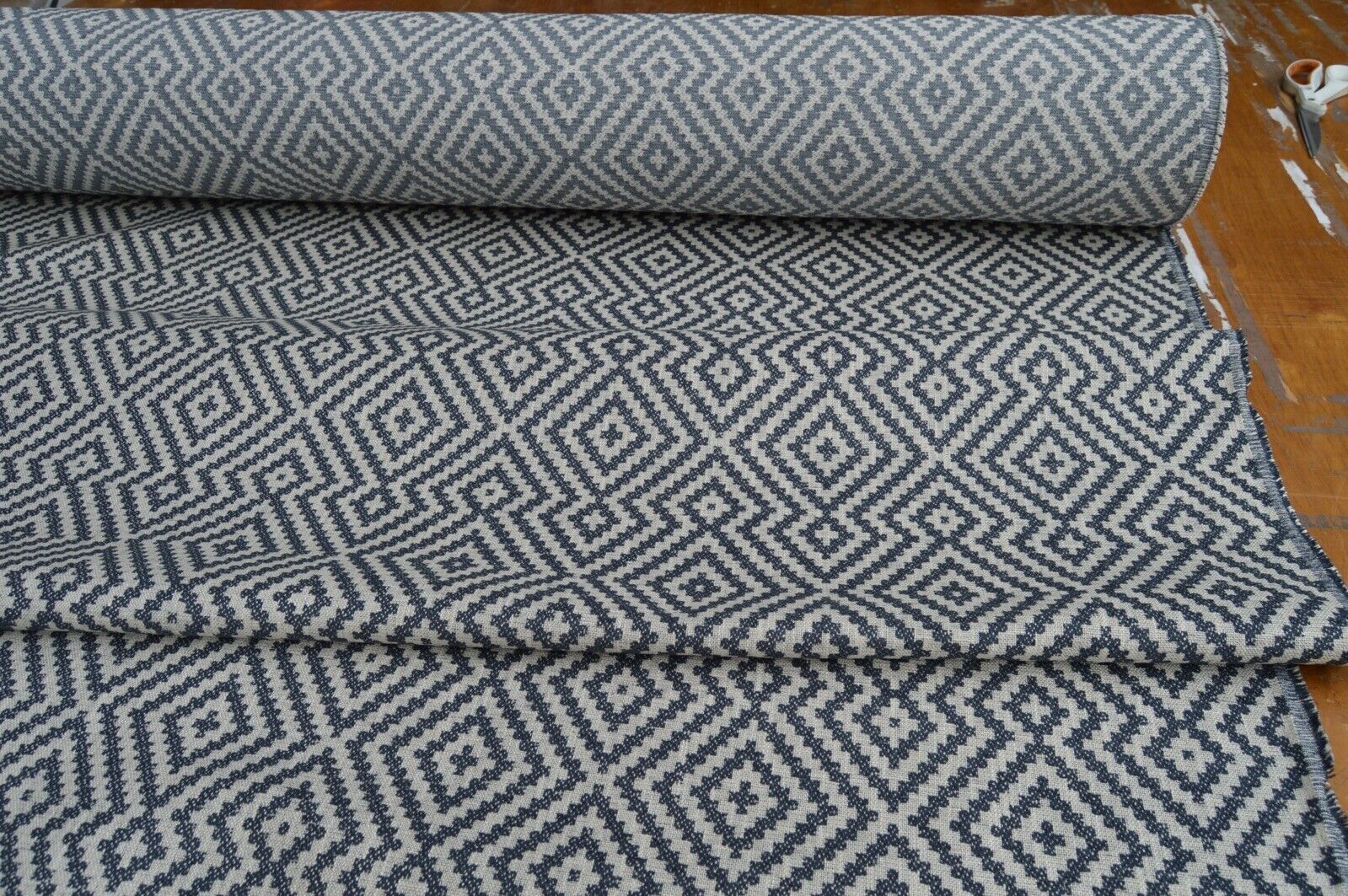 upholstery fabric charcoal beige aztec linen look weave robust - Image 5