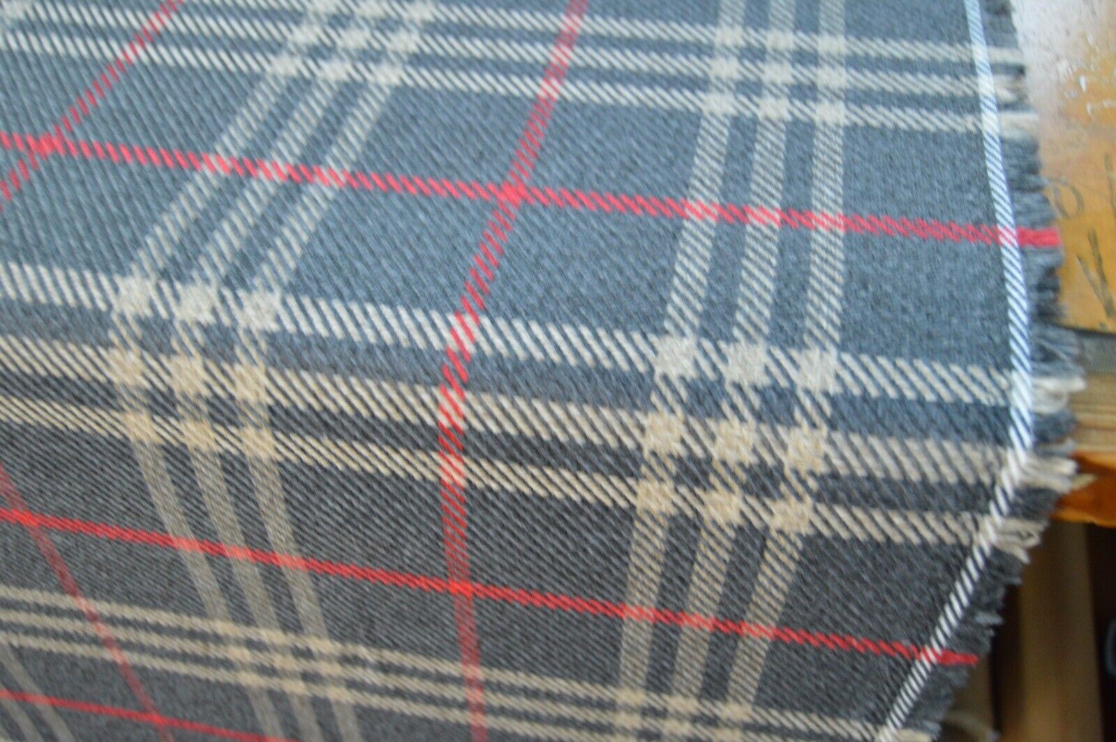 upholstery fabric grey red beige tartan check wool effect look robust durable - Image 3