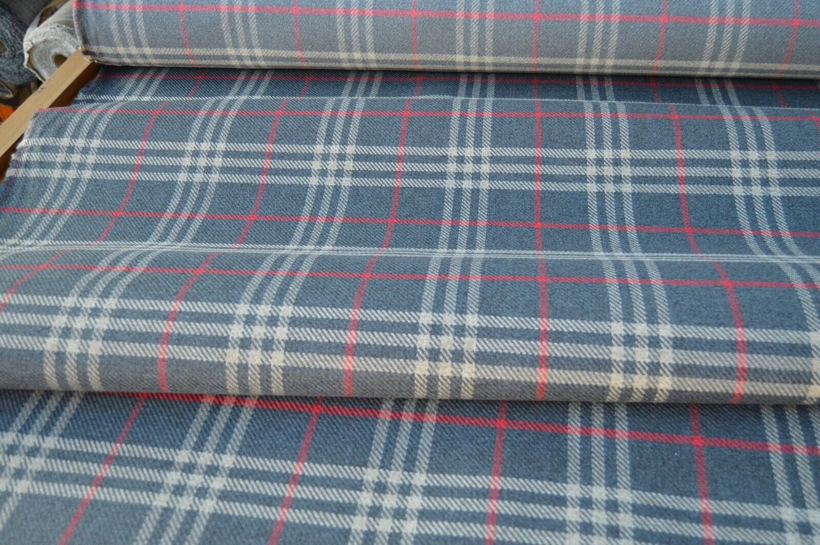 upholstery fabric grey red beige tartan check wool effect look robust durable - Image 4
