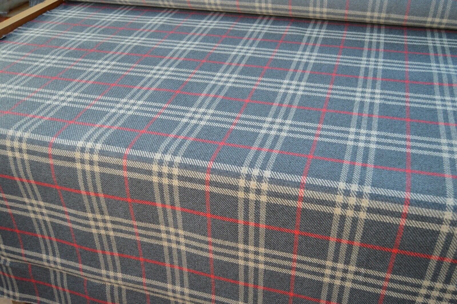 upholstery fabric grey red beige tartan check wool effect look robust durable - Image 5
