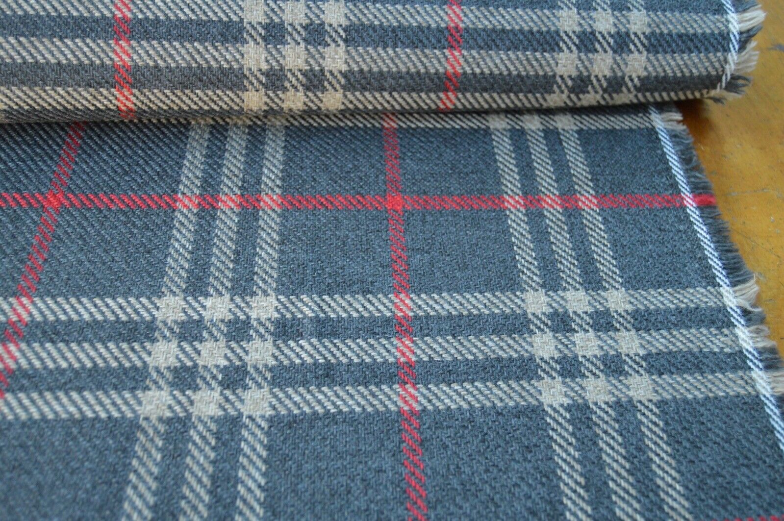 upholstery fabric grey red beige tartan check wool effect look robust durable - Image 6