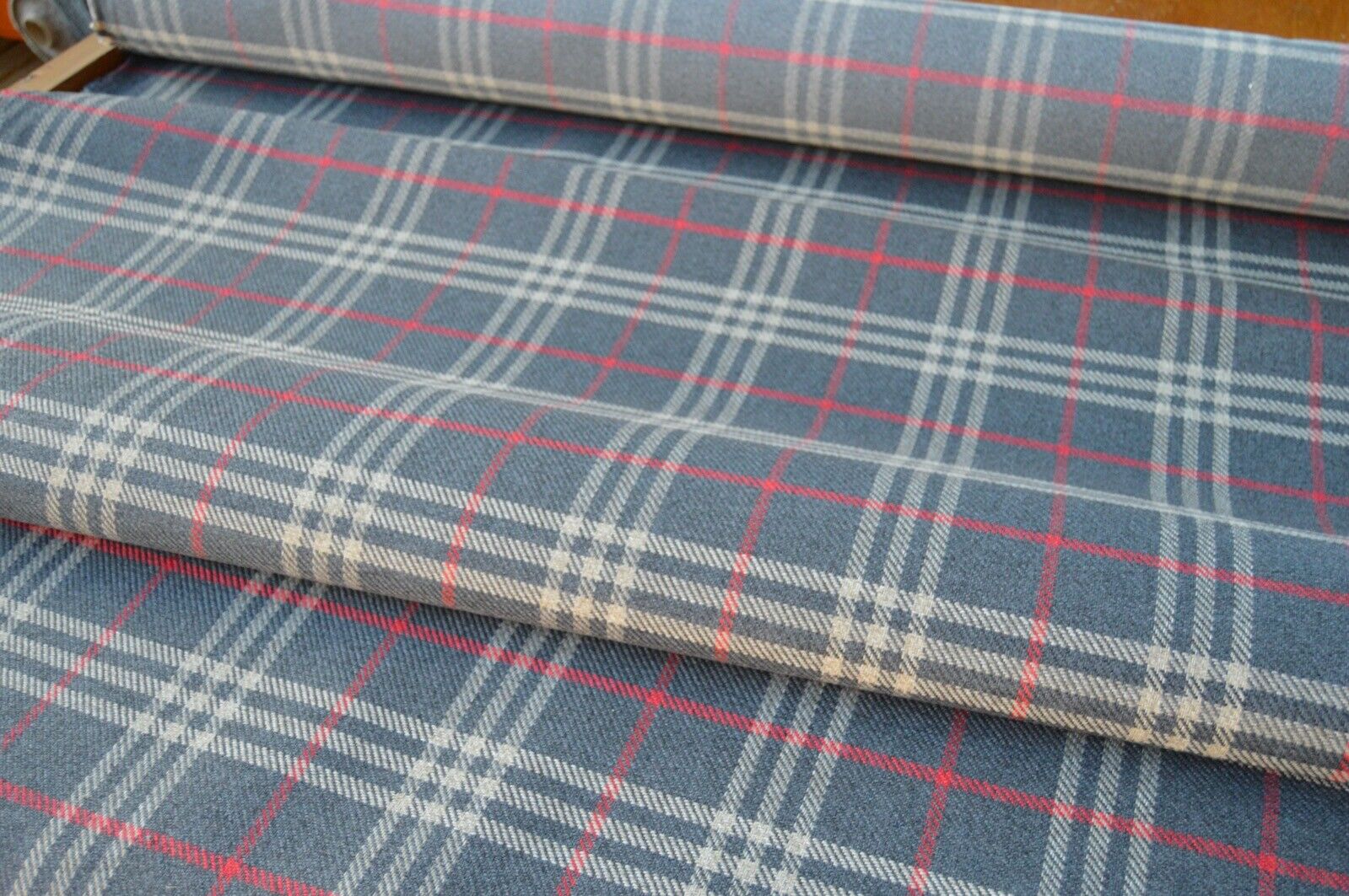 upholstery fabric grey red beige tartan check wool effect look robust durable - Image 7