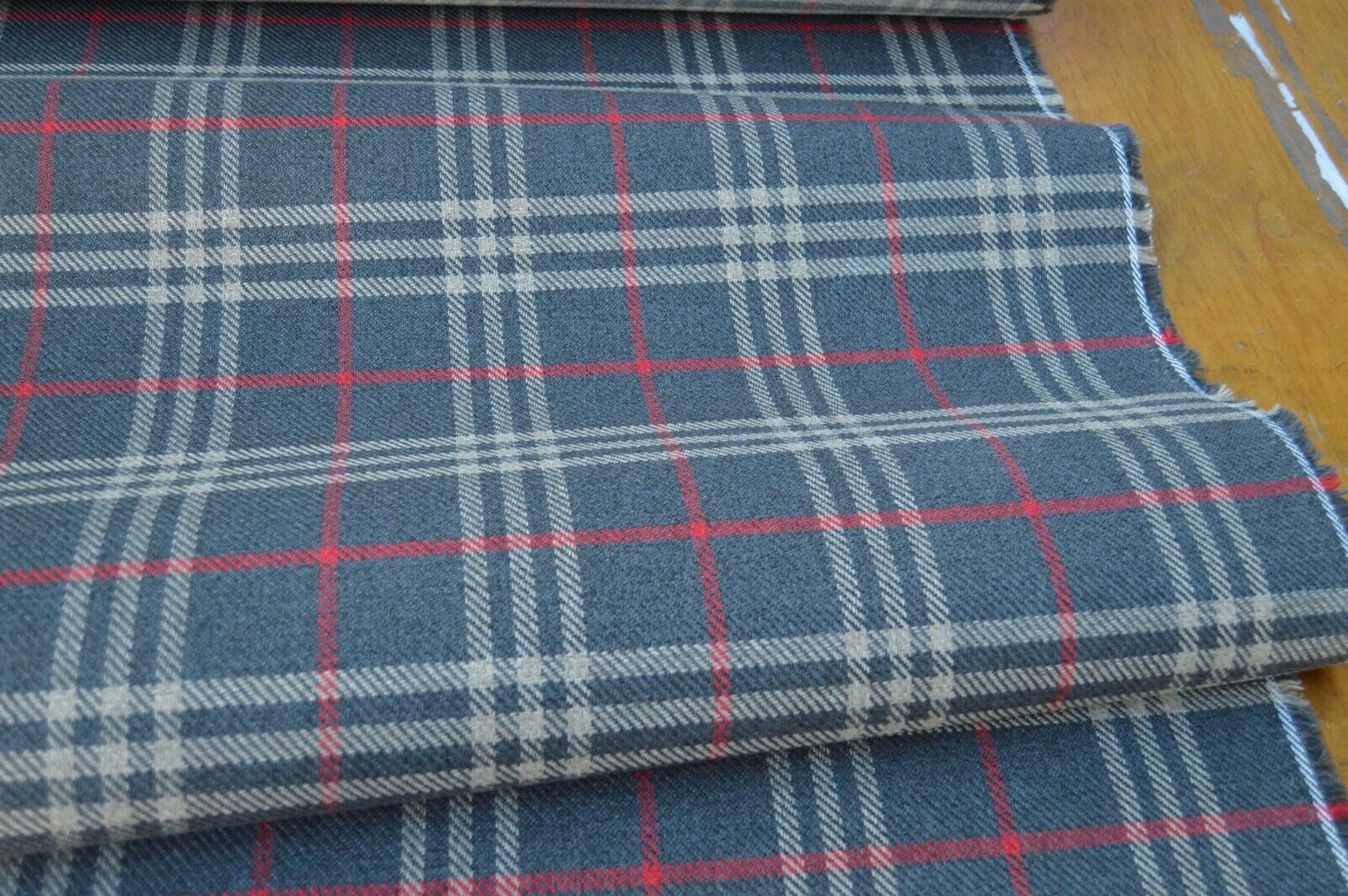 upholstery fabric grey red beige tartan check wool effect look robust durable
