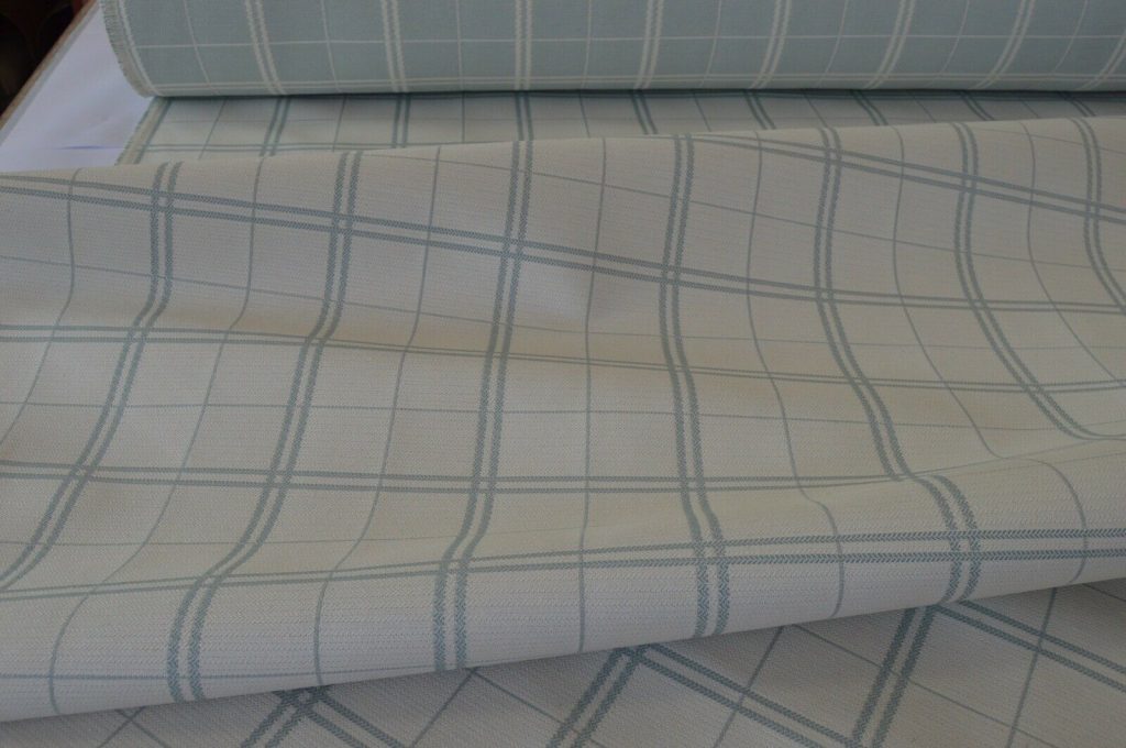 cream mint green upholstery fabric flat weave check robust durable