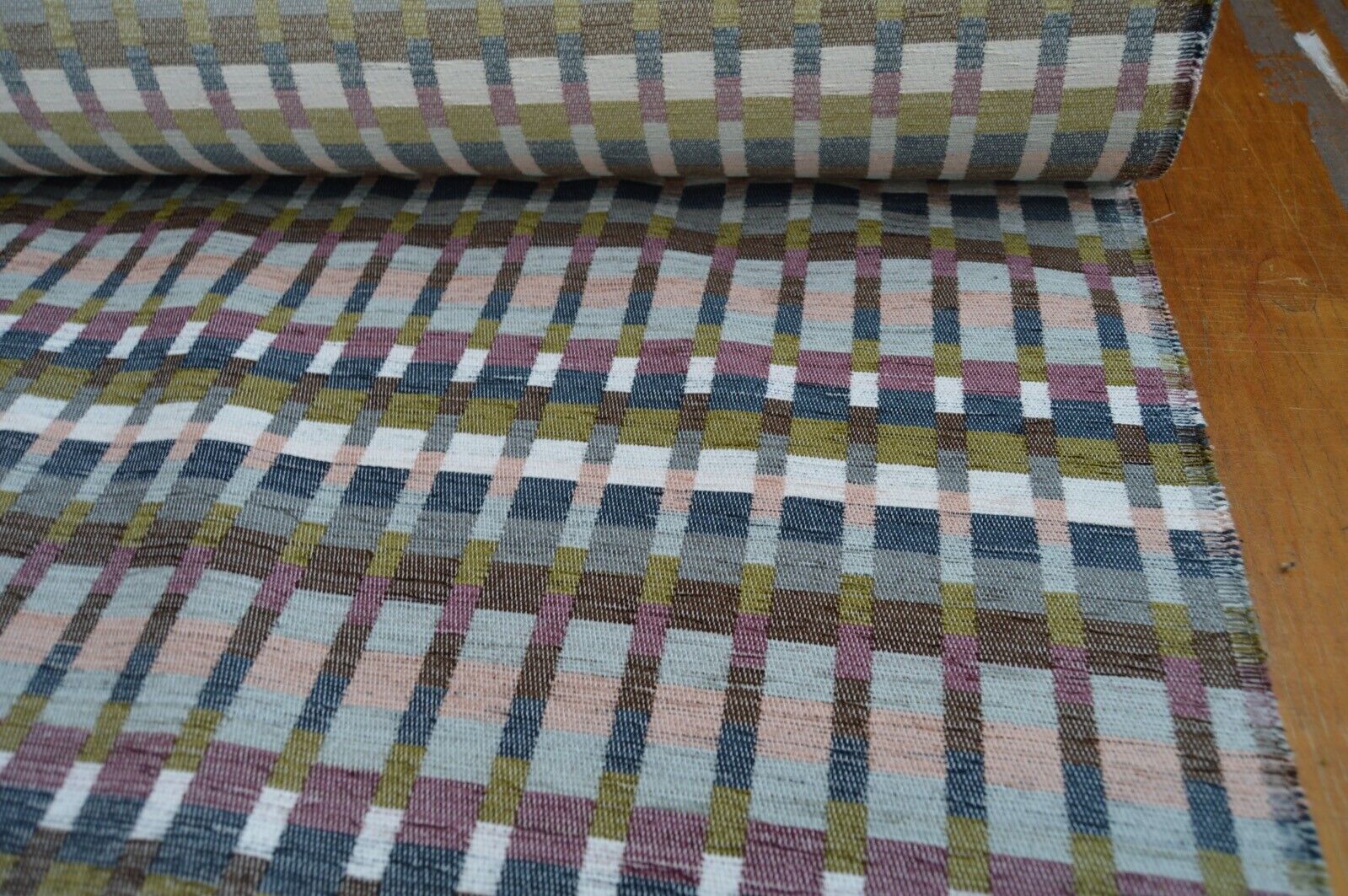 upholstery fabric chenille blue multicolourd geometric design soft robust - Image 3