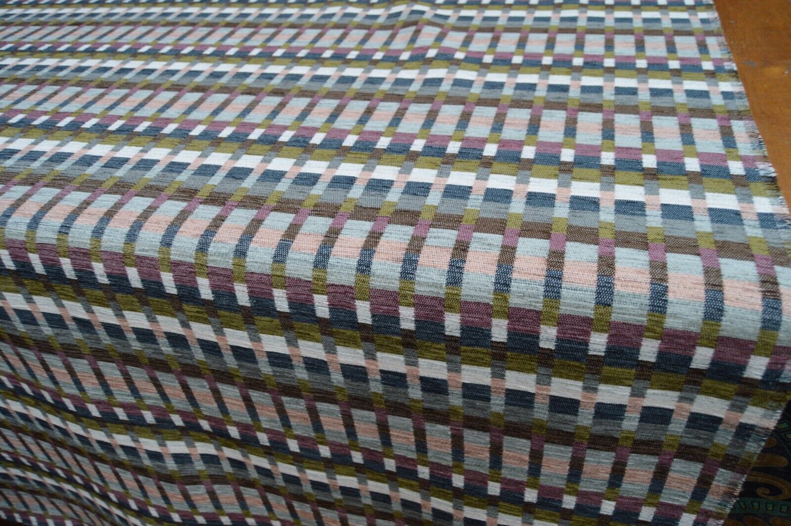 upholstery fabric chenille blue multicolourd geometric design soft robust - Image 4