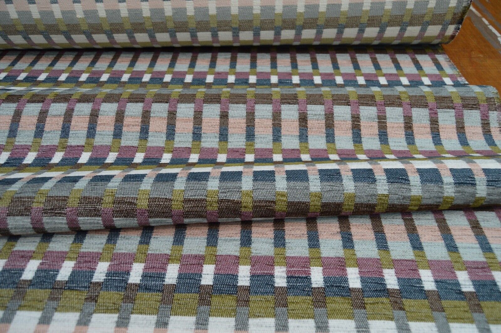 upholstery fabric chenille blue multicolourd geometric design soft robust - Image 6