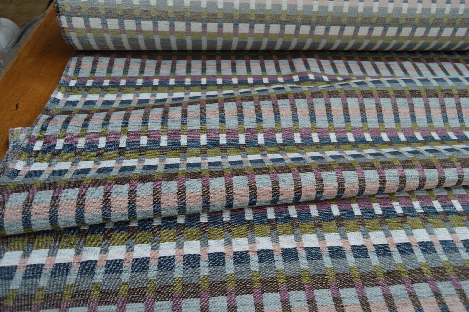 upholstery fabric chenille blue multicolourd geometric design soft robust