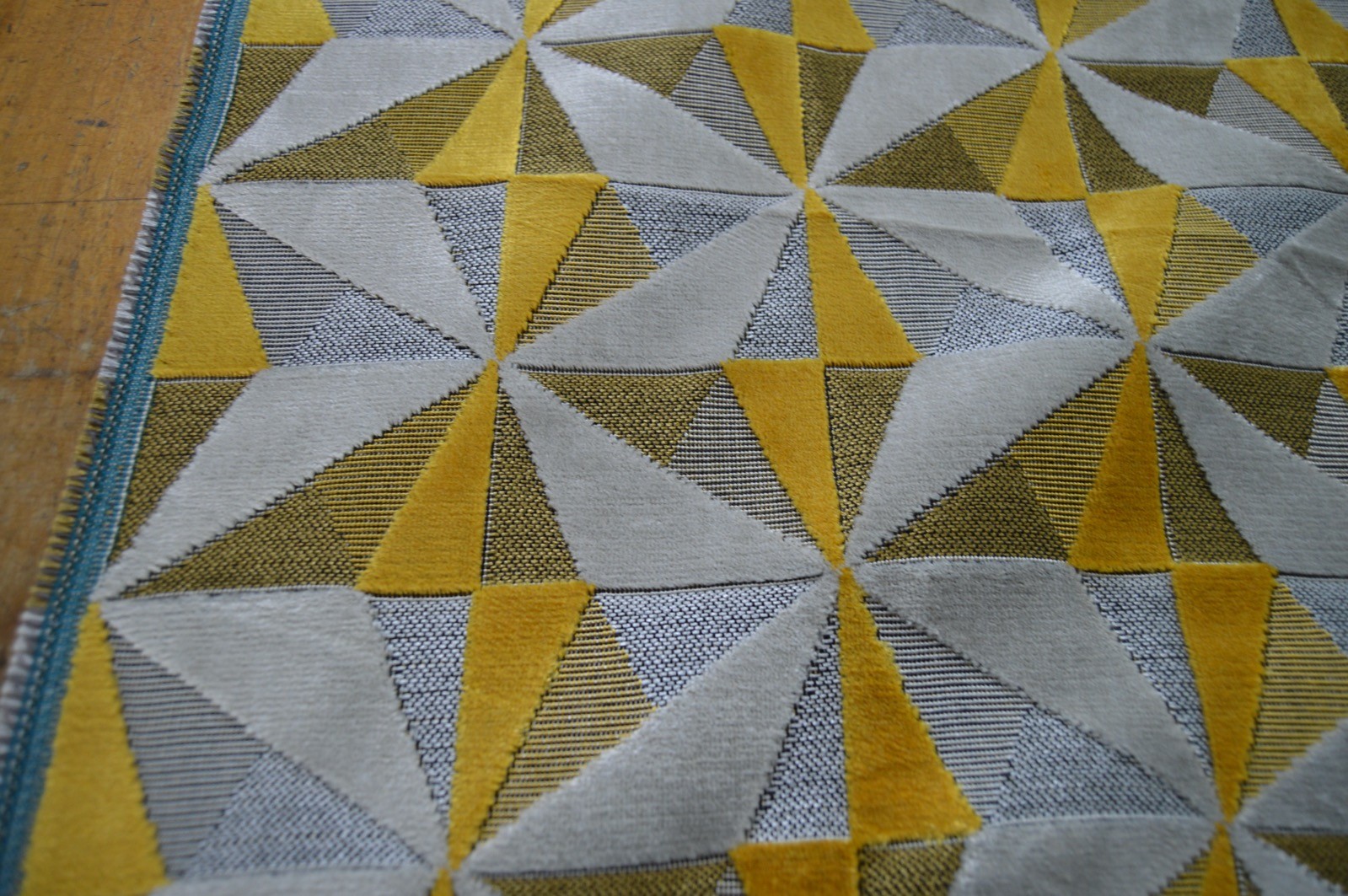 upholstery fabric embossed velvet geometric silver mustard thick robust - Image 4