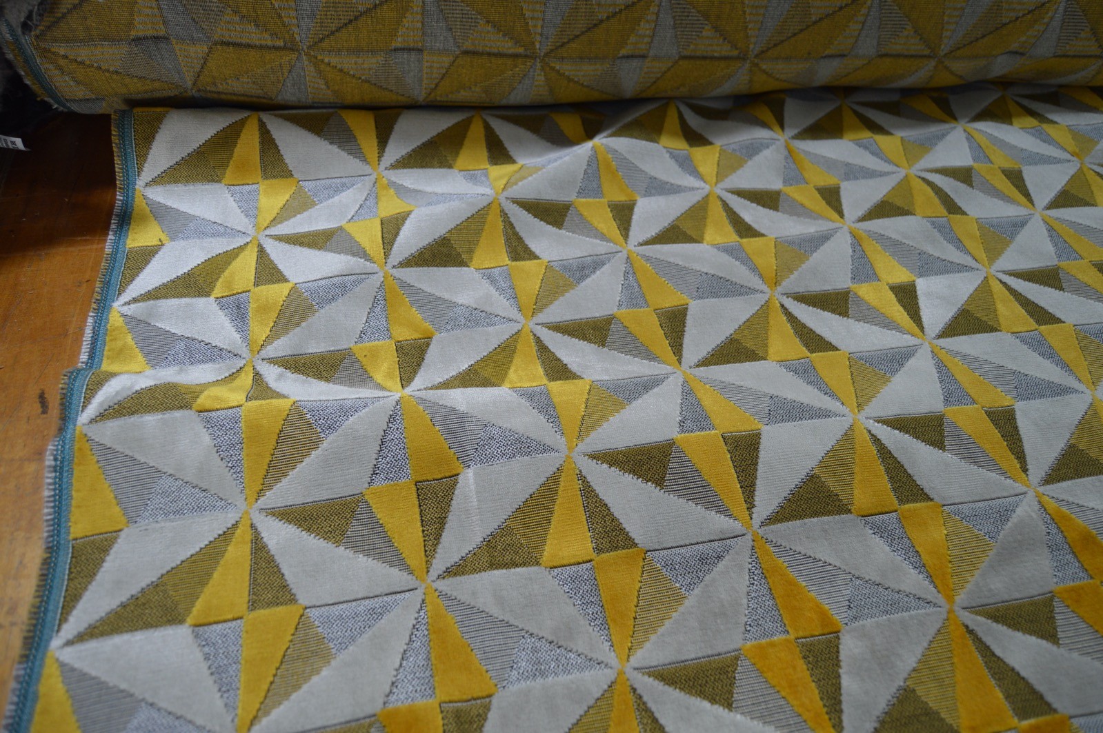 upholstery fabric embossed velvet geometric silver mustard thick robust - Image 5