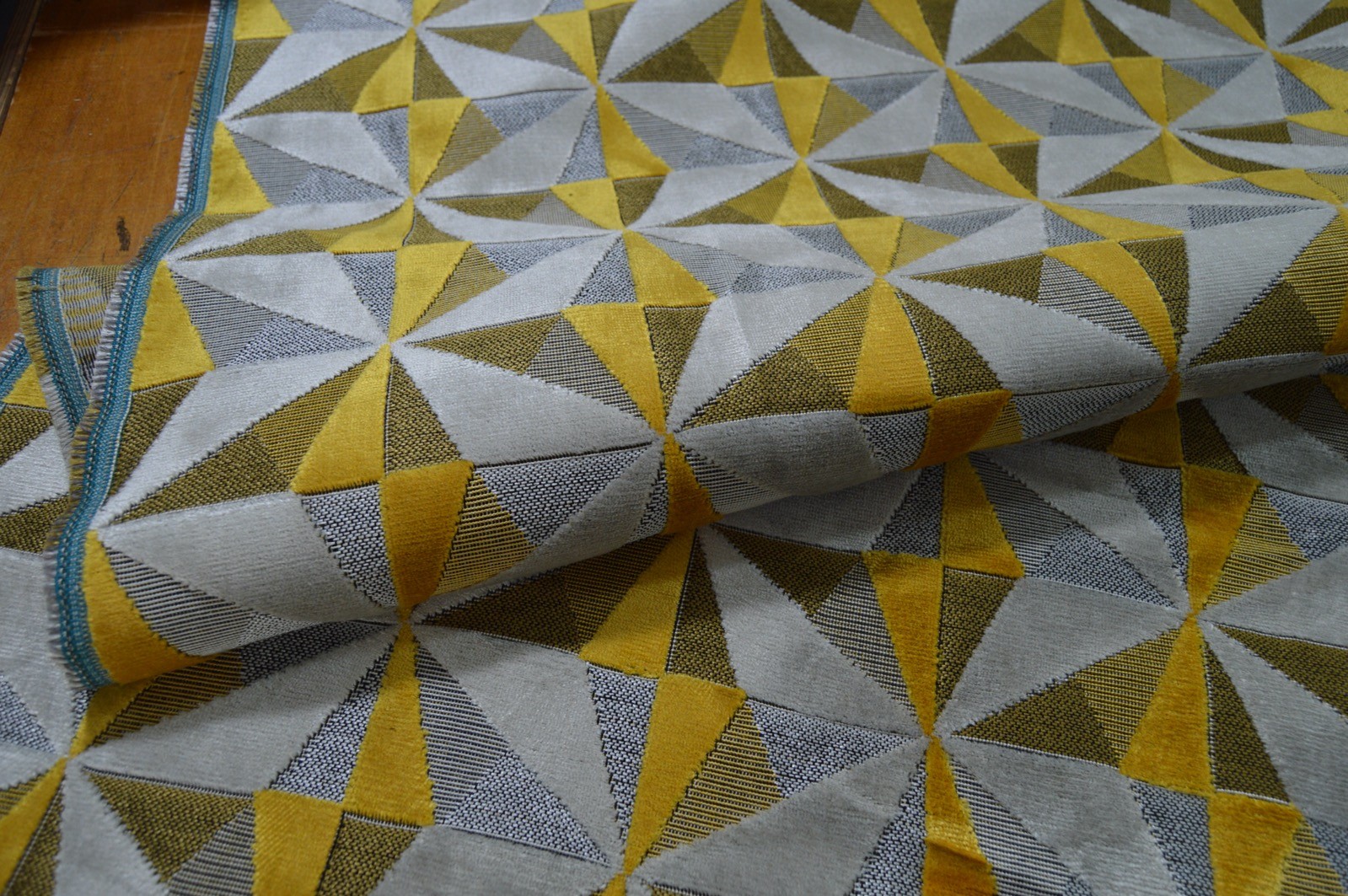 upholstery fabric embossed velvet geometric silver mustard thick robust - Image 6