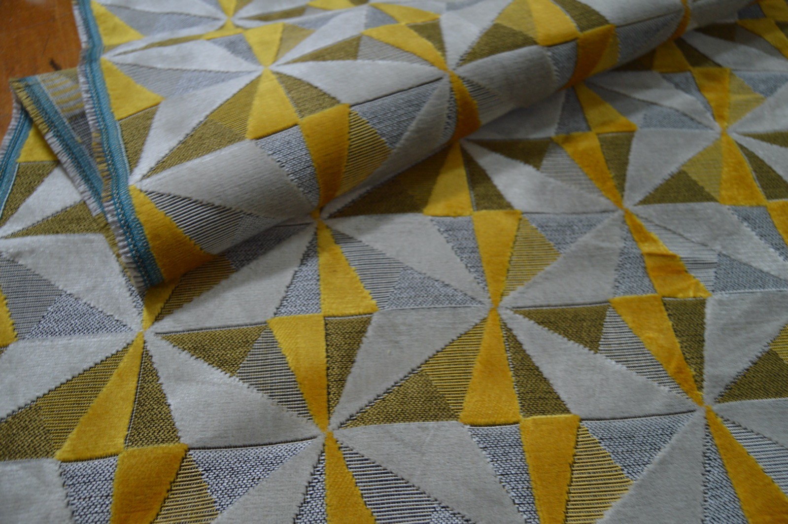 upholstery fabric embossed velvet geometric silver mustard thick robust - Image 8