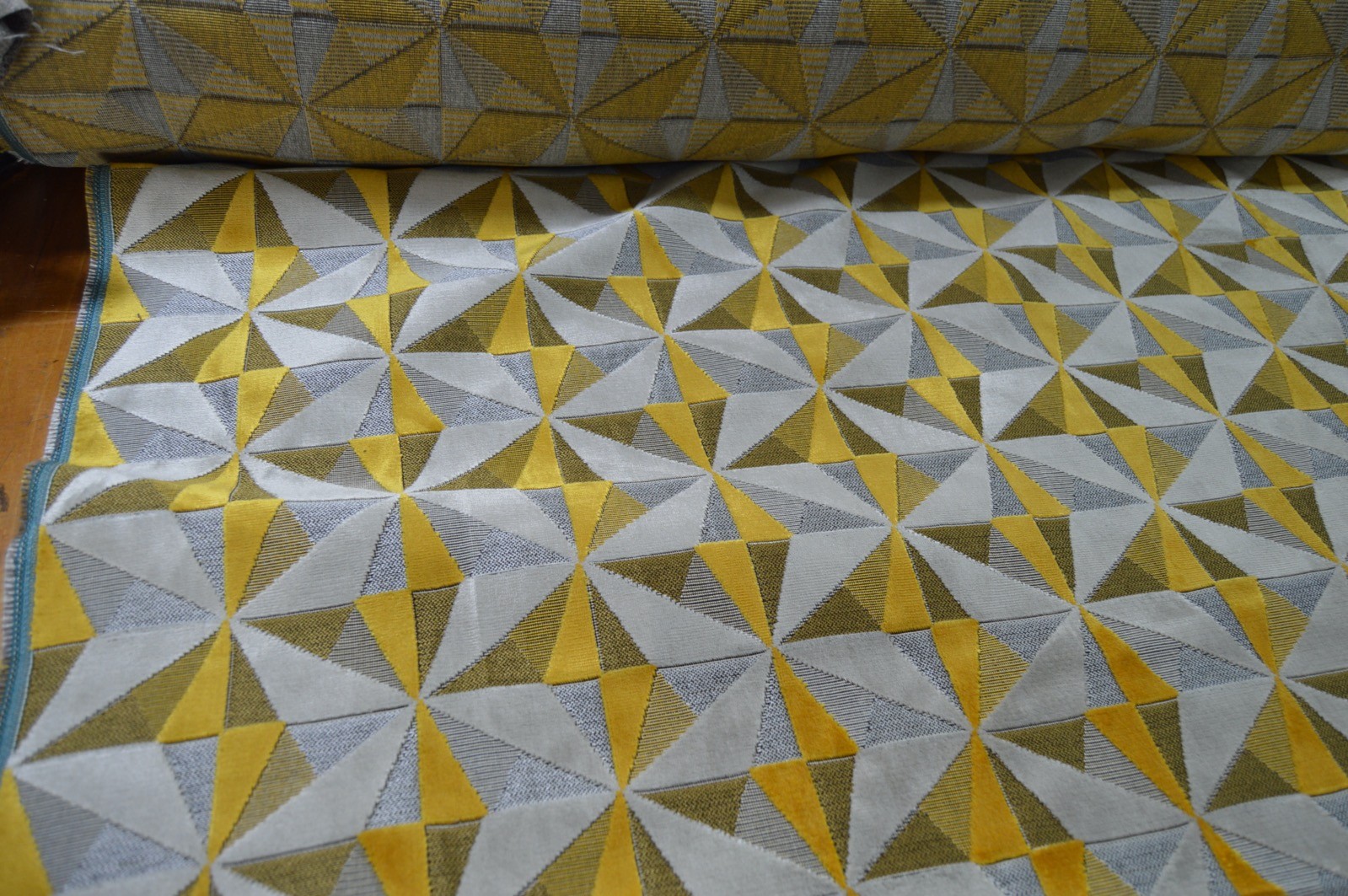 upholstery fabric embossed velvet geometric silver mustard thick robust