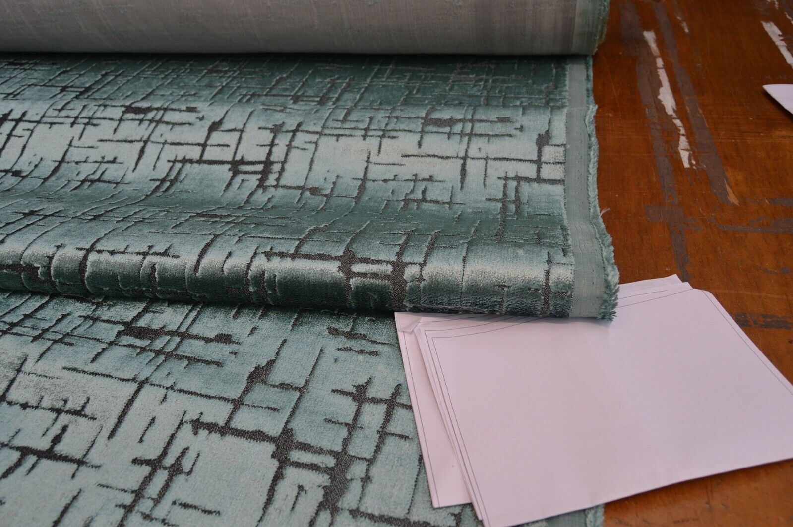 upholstery-fabric-embossed-velvet-teal-green-metallic-shades-robust-durable-284987005598-2