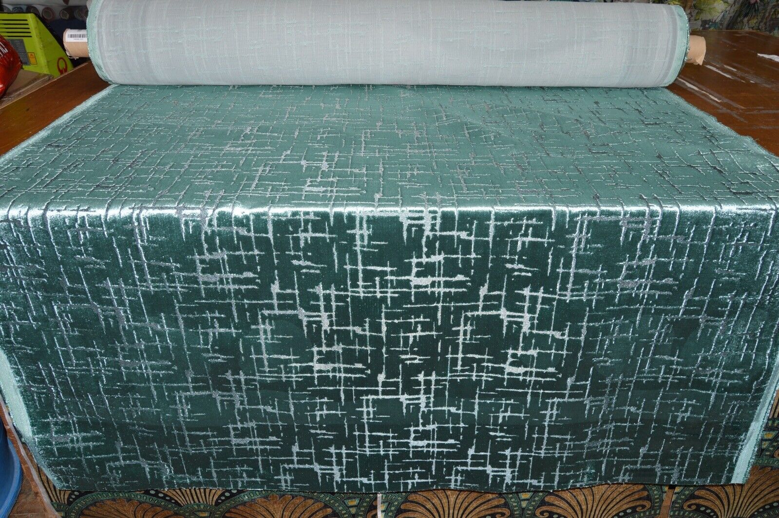 upholstery-fabric-embossed-velvet-teal-green-metallic-shades-robust-durable-284987005598-3