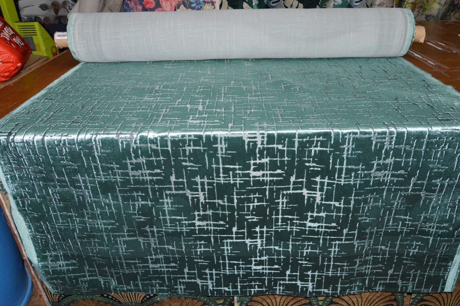 upholstery-fabric-embossed-velvet-teal-green-metallic-shades-robust-durable-284987005598