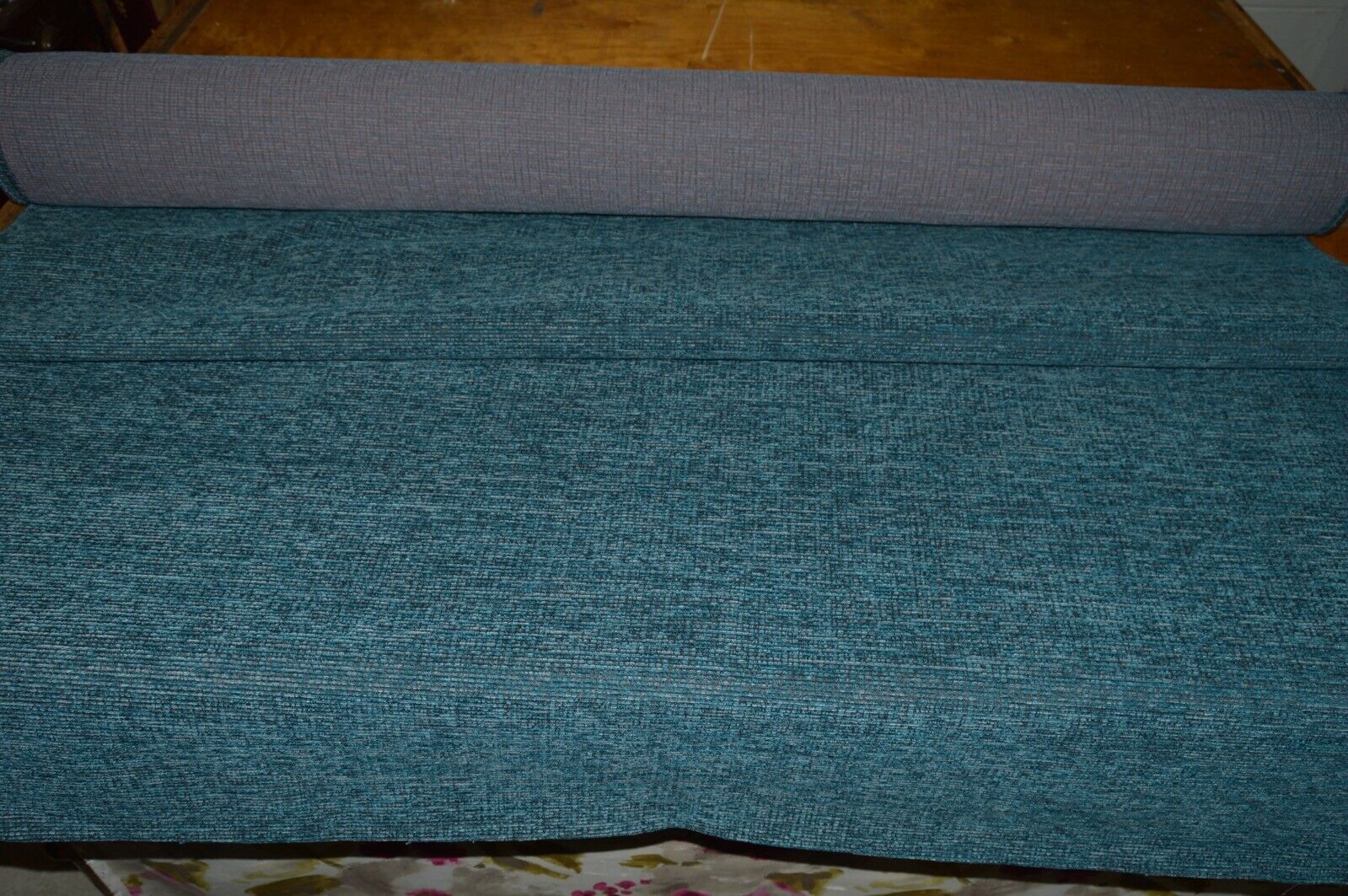 upholstery fabric teal turquoise grey chenille weave robust durable - Image 4