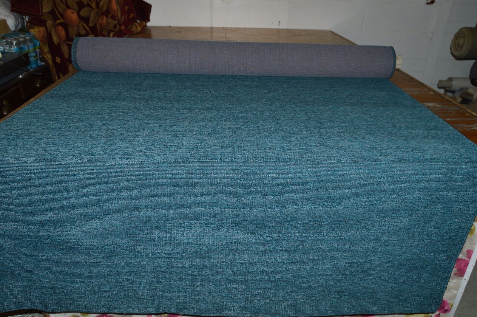 upholstery fabric teal turquoise grey chenille weave robust durable
