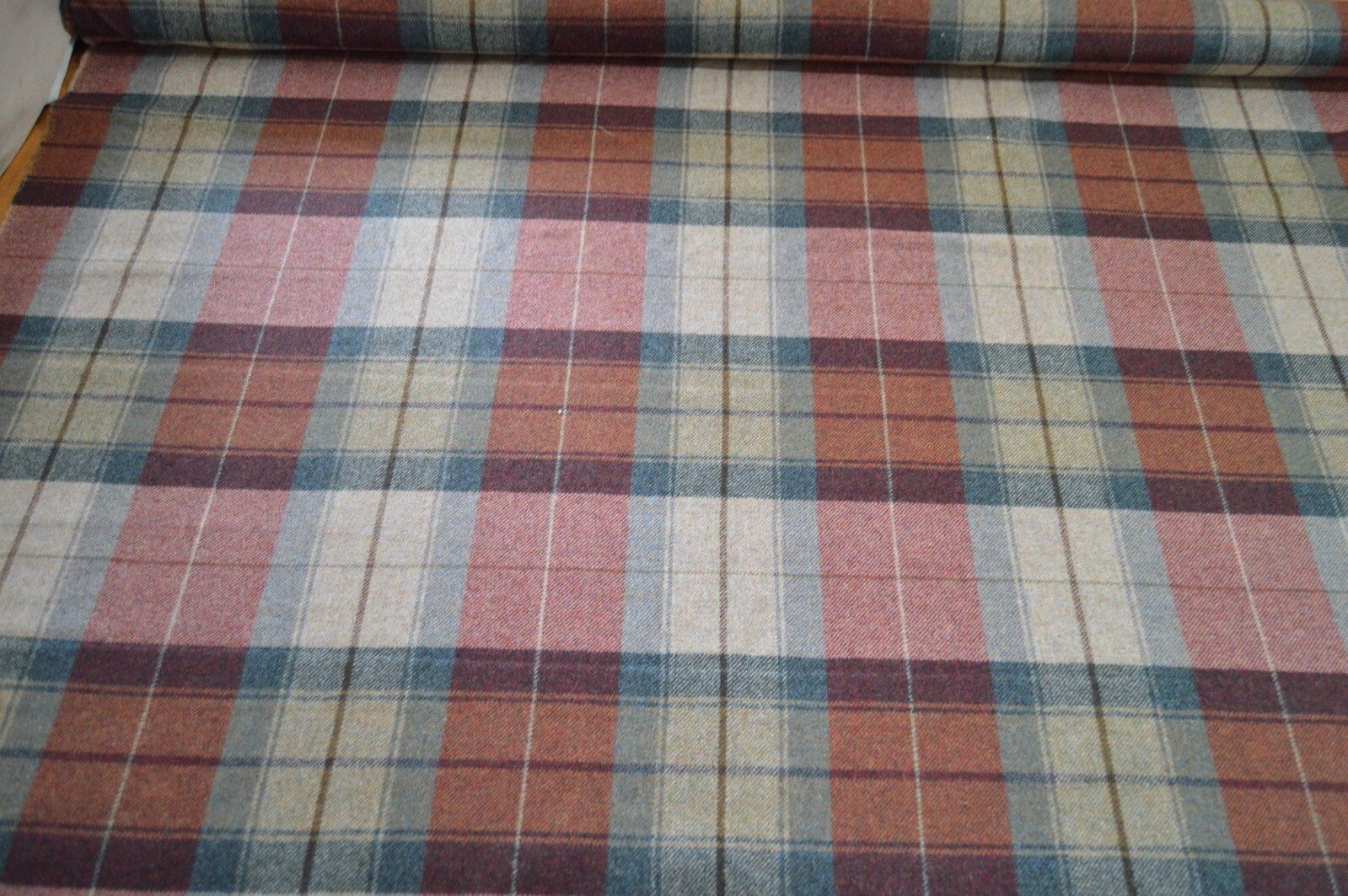fabric wool upholstery Warwick Eltham Autumn brown red check 1.2 metre piece - Image 3