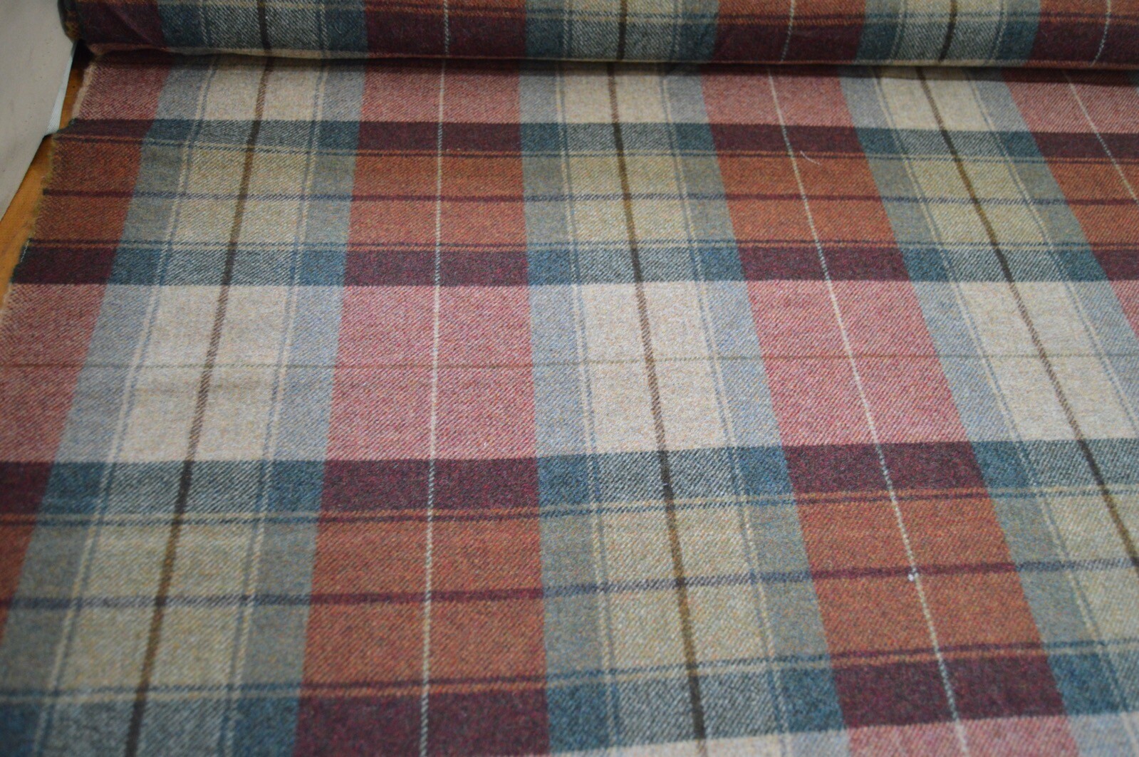 fabric wool upholstery Warwick Eltham Autumn brown red check 1.2 metre piece - Image 4