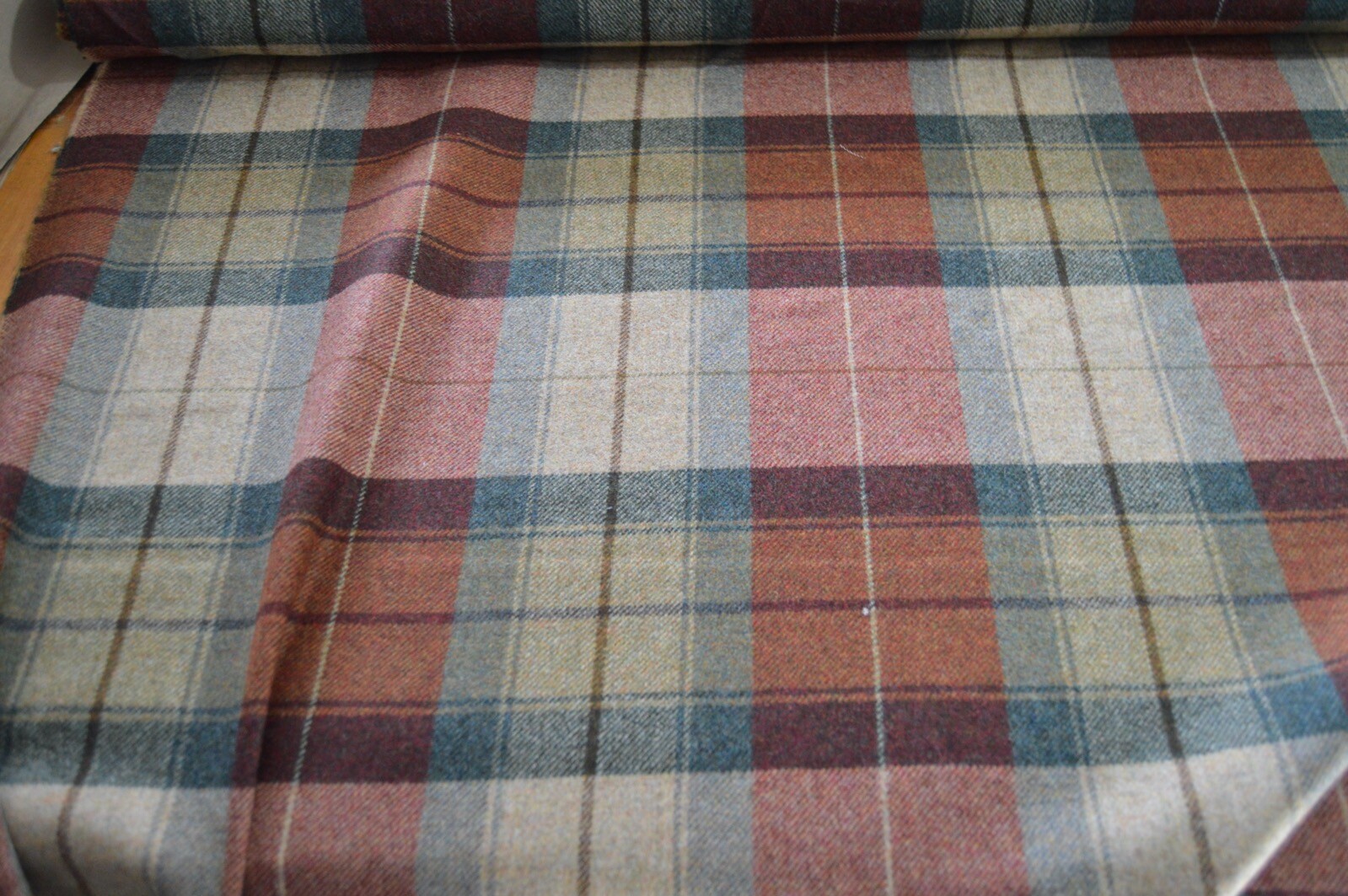 fabric wool upholstery Warwick Eltham Autumn brown red check 1.2 metre piece