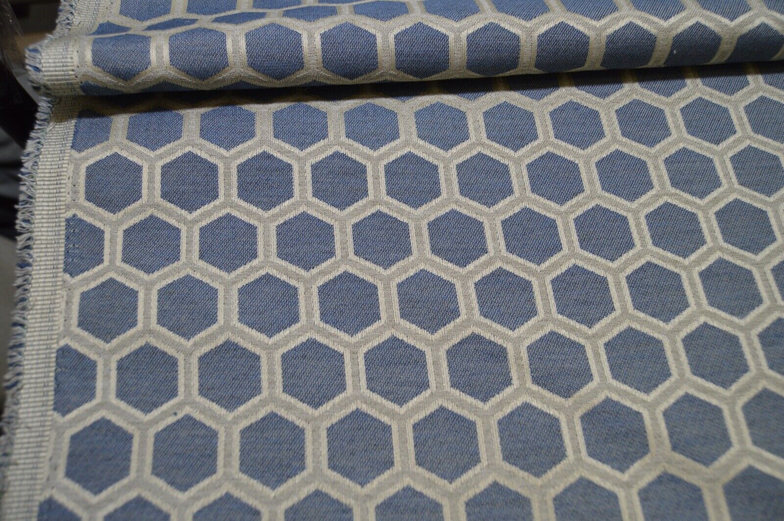 upholstery fabric blue silver honey comb design flat weave material robust - Image 3
