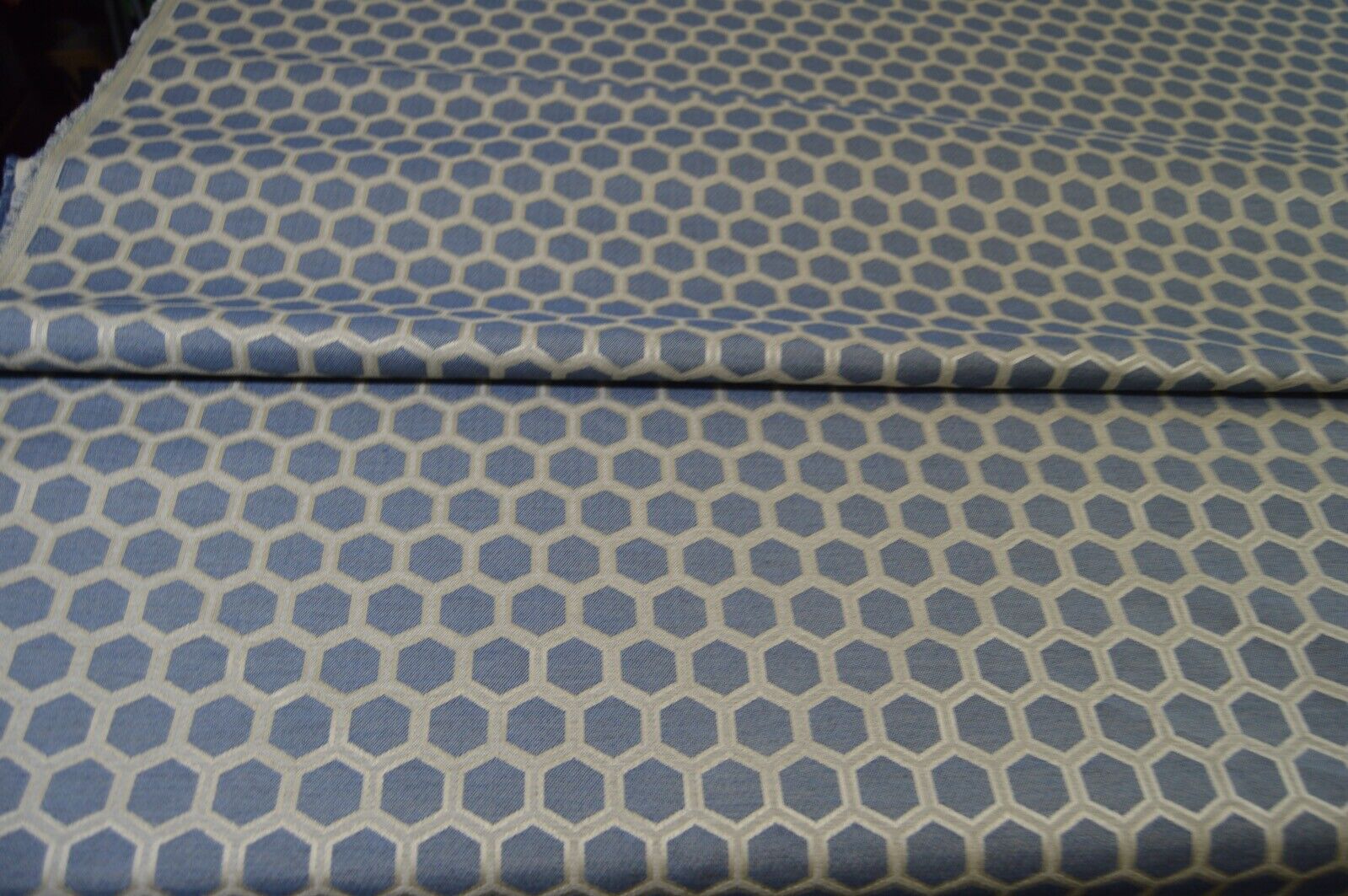 upholstery fabric blue silver honey comb design flat weave material robust - Image 5