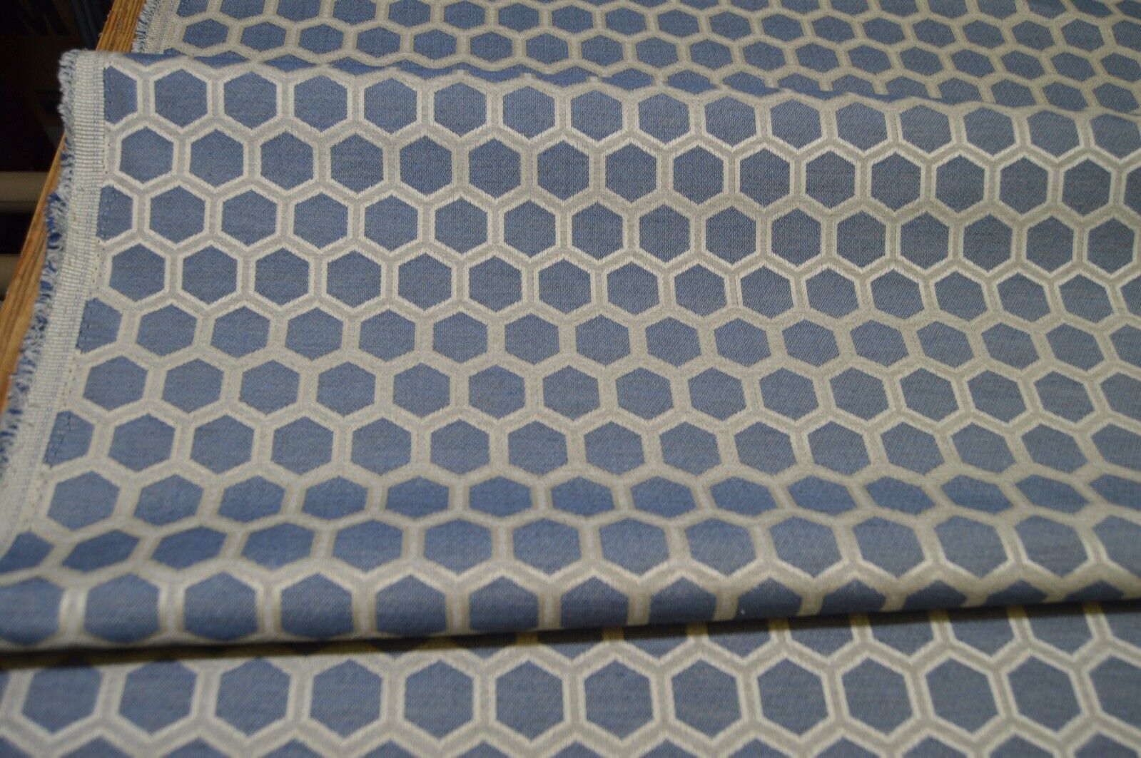 upholstery fabric blue silver honey comb design flat weave material robust