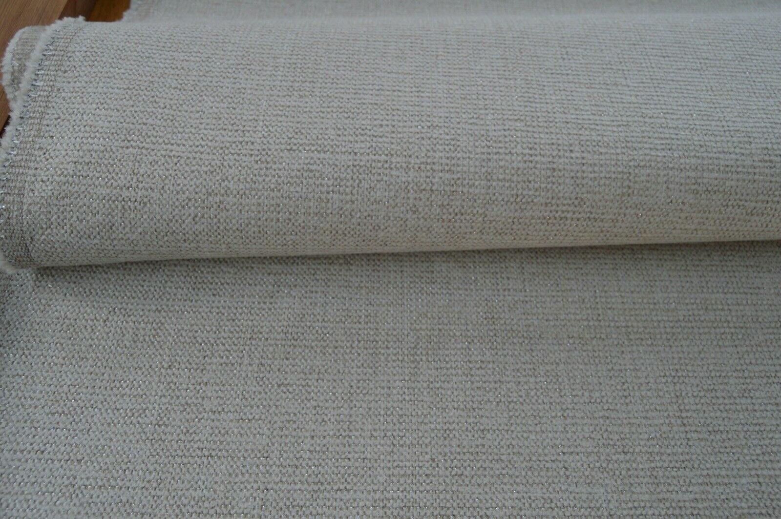 upholstery fabric cream metallic glittery silver fleck chenille robust durable - Image 3