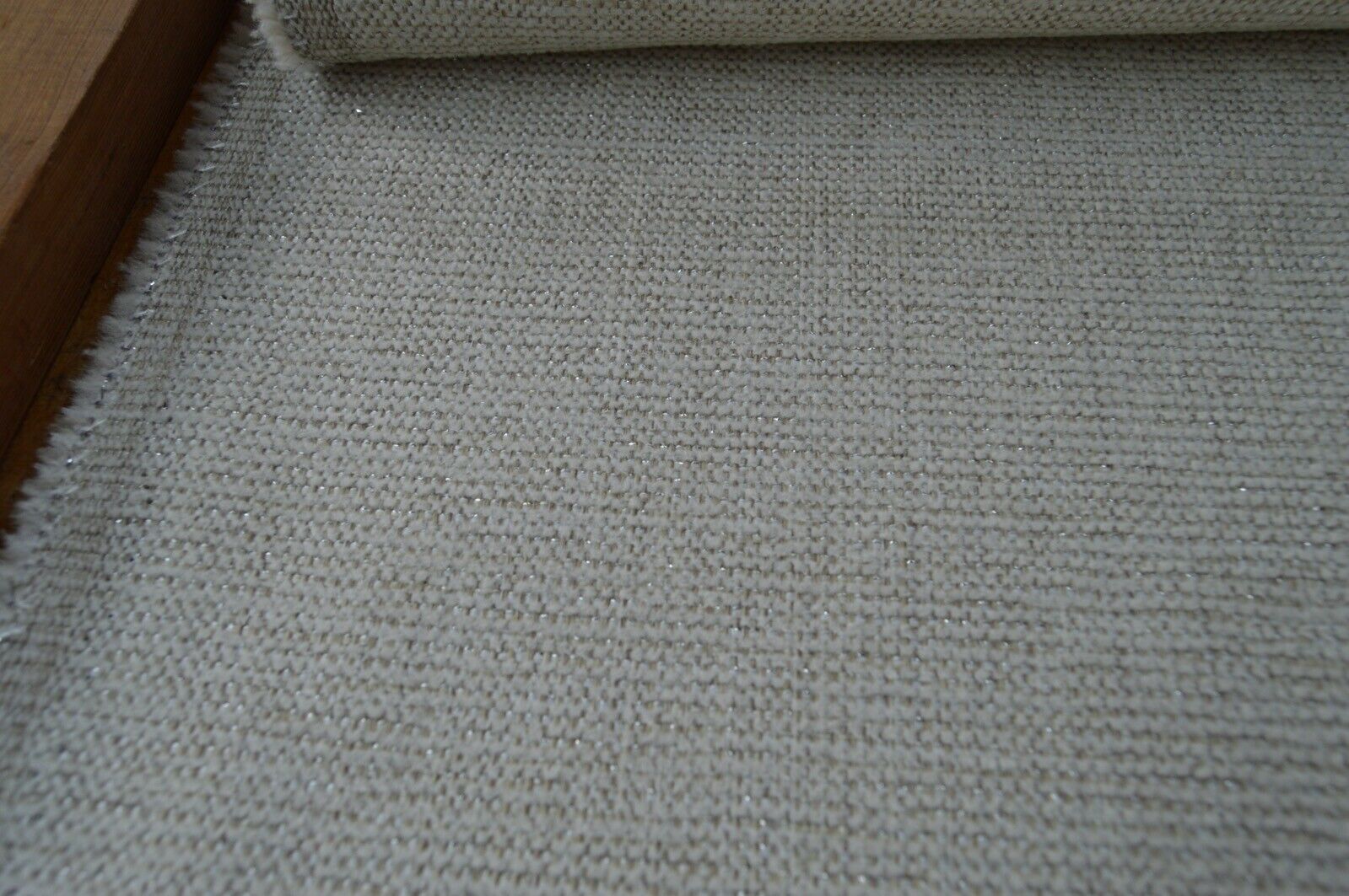 upholstery fabric cream metallic glittery silver fleck chenille robust durable - Image 5