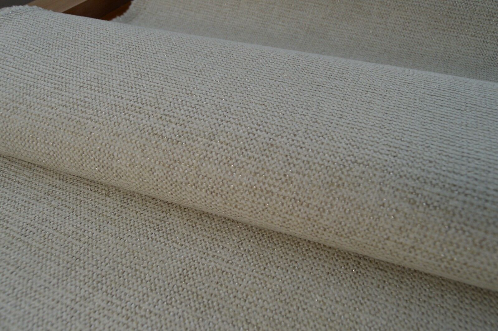 upholstery fabric cream metallic glittery silver fleck chenille robust durable - Image 6