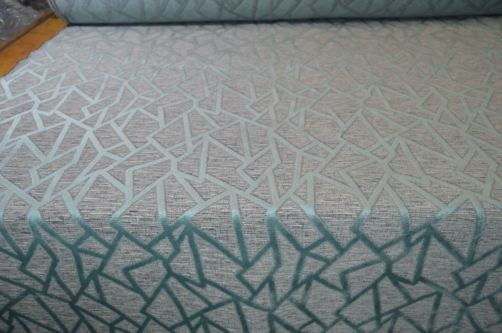 upholstery fabric embossed duck egg velvet geometric grey silver chenille robust - Image 3