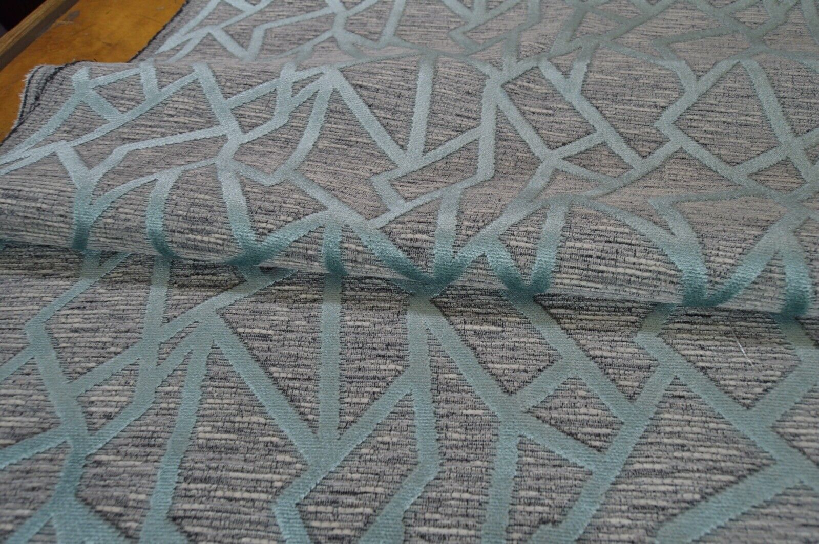 upholstery fabric embossed duck egg velvet geometric grey silver chenille robust - Image 5