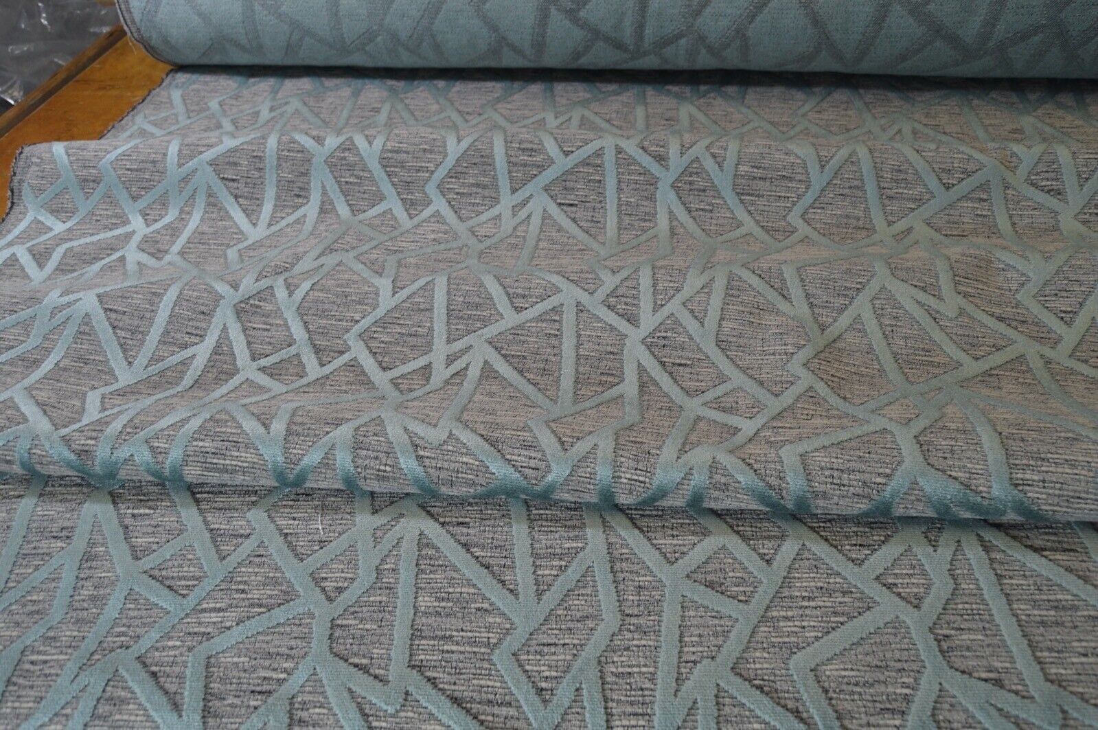 upholstery fabric embossed duck egg velvet geometric grey silver chenille robust
