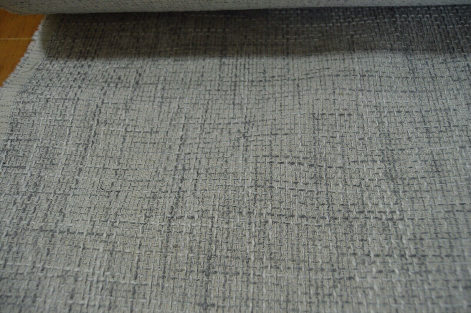 upholstery fabric silver and cream fleck basket weave robust durable - Image 3
