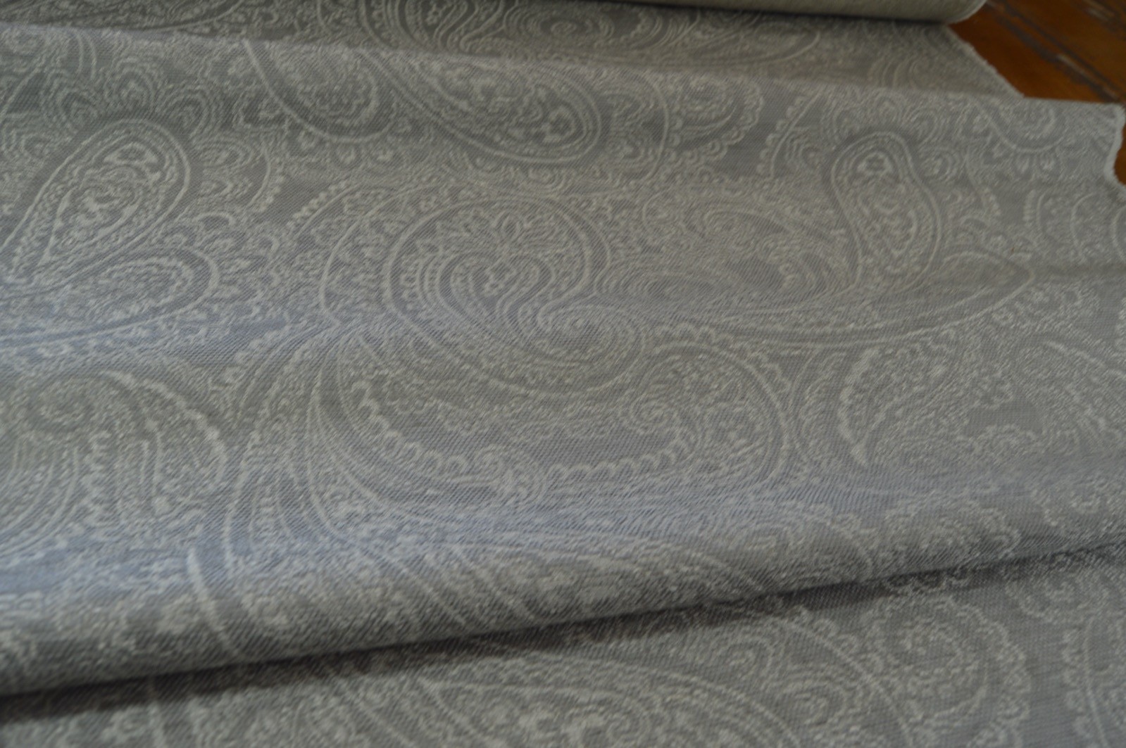 upholstery fabric silver grey cream paisley pattern weave - Image 4