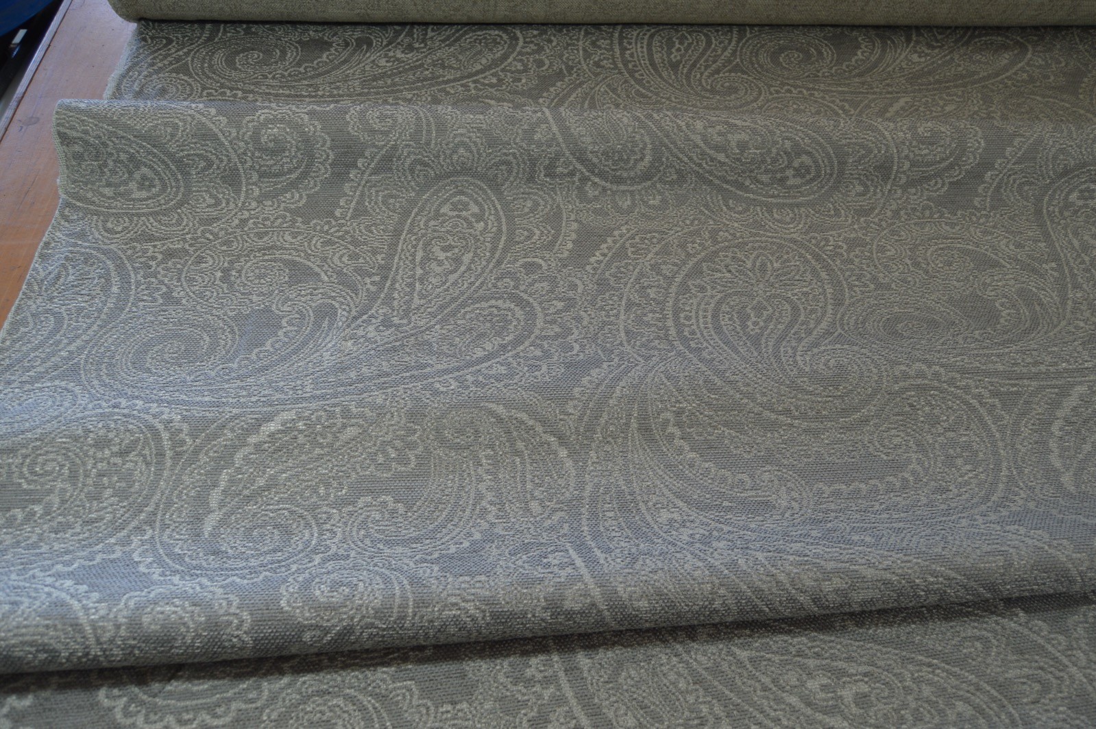 upholstery fabric silver grey cream paisley pattern weave